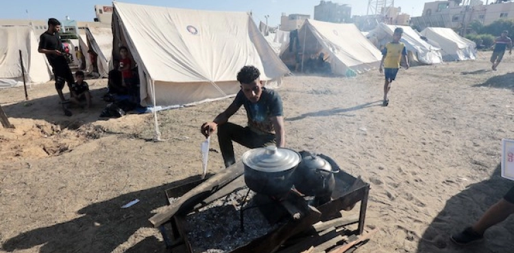 In pictures: UNRWA sets up a camp to shelter displaced people in the south of the Gaza Strip