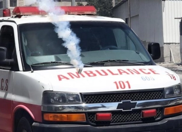 The occupation targets ambulances with tear gas canisters in Beita